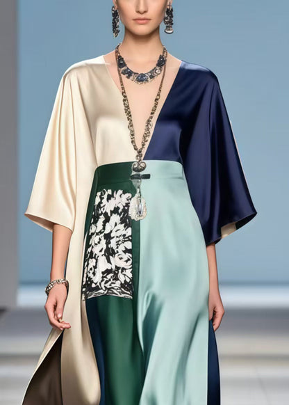 New Retro Polychrome Asymmetrical Design Draping Dress Summer