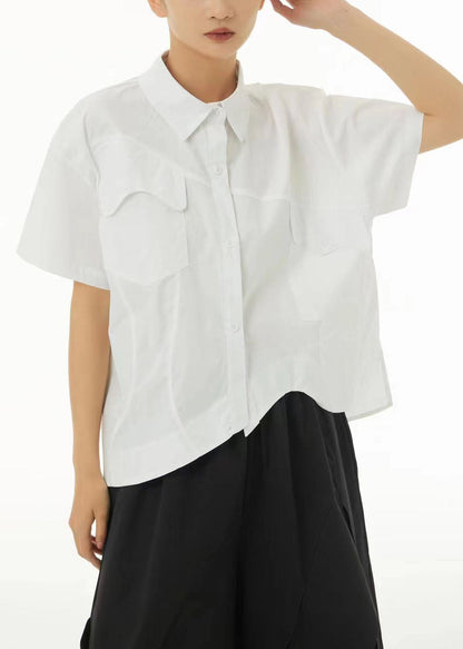 Black Asymmetrical Design Oversized Cotton Shirt Tops Summer