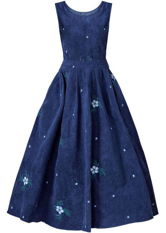 Embroideried Slim Fit Corduroy a Line Dress Two Pieces Set Spring