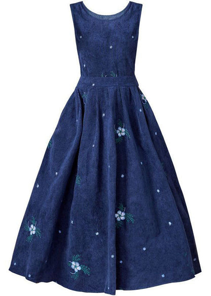 Embroideried Slim Fit Corduroy a Line Dress Two Pieces Set Spring