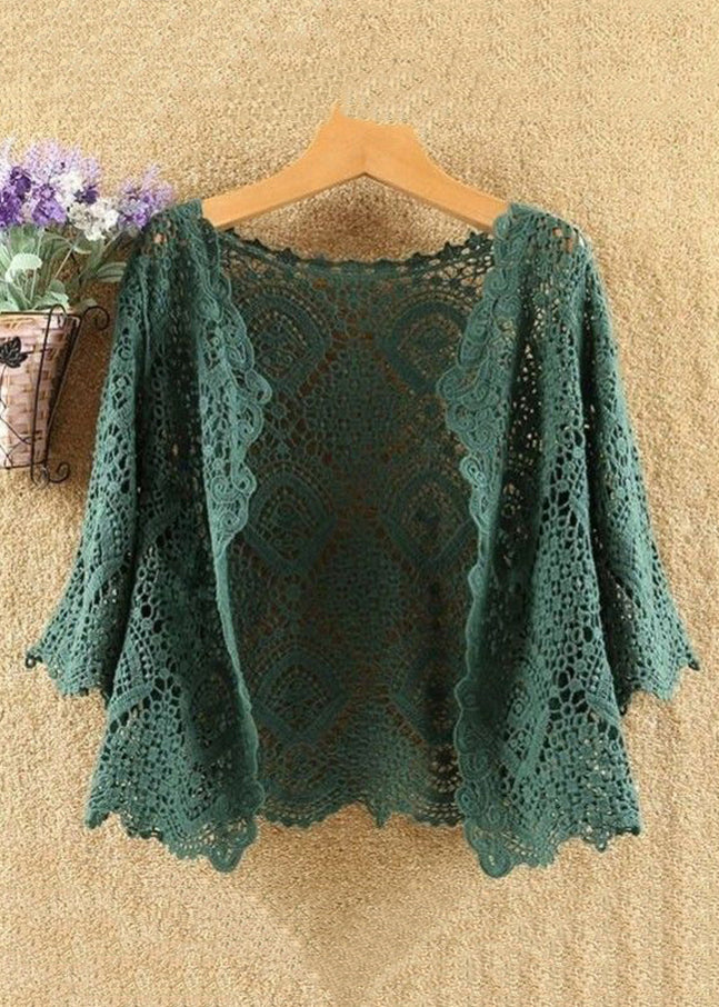New Green Hollow Out Cotton Knit Cardigans Summer