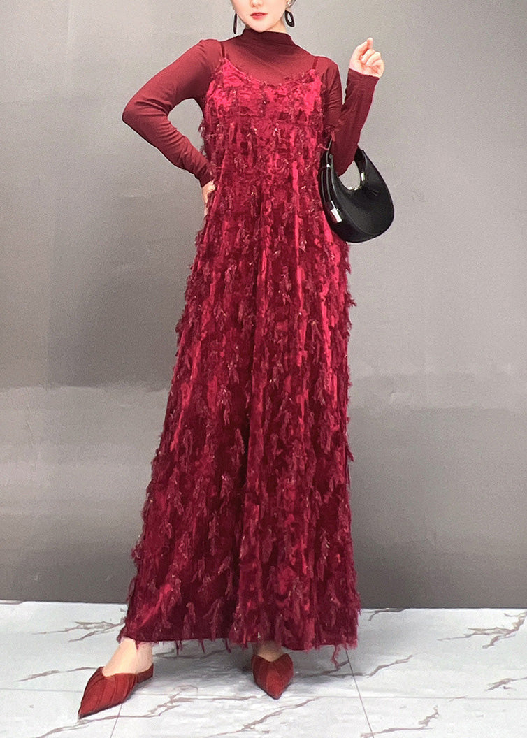 Mulberry Tassel Top and Maxi Dress Two Pieces Set Fall