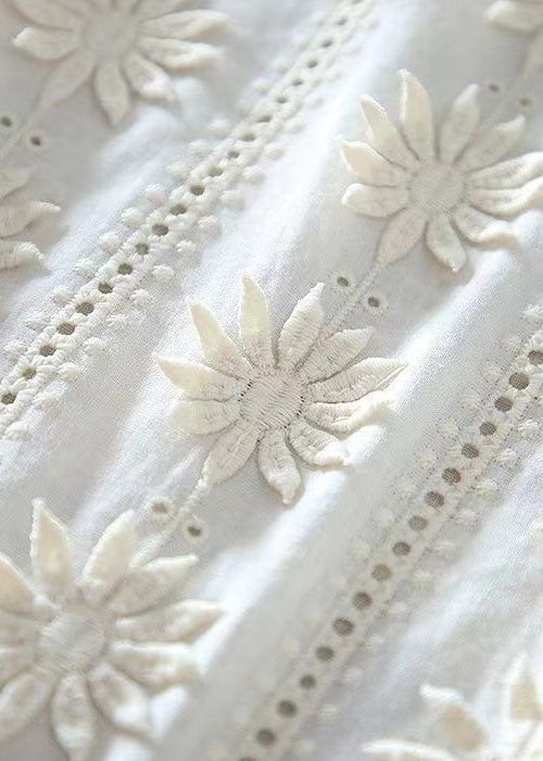 Apricot Embroidered Hollow Out Cotton Top Half Sleeve