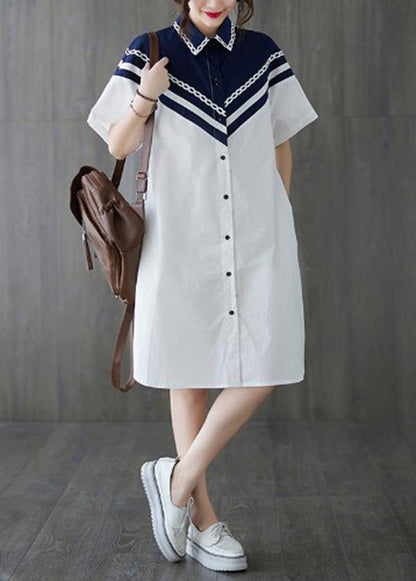 White Patchwork Long Shirts Summer Cotton Dress