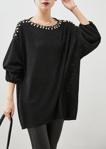 Black Oversized Nail Bead Knit Sweaters Winter