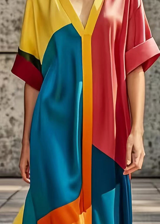 Colorblock Oversized Patchwork Silk Dress Summer