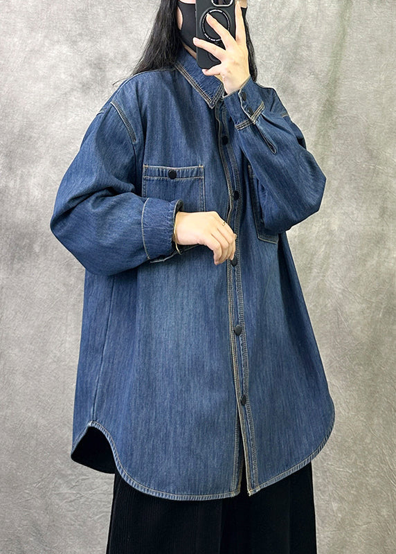 Original New Grey Blue Denim Shirt Top Spring