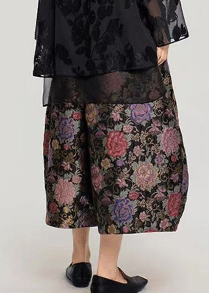 Print Elastic Waist Crop Lantern Pants Fall