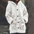Comstylish Crowded Fuzzy Cats Art Cozy Knit Hooded Cardigan