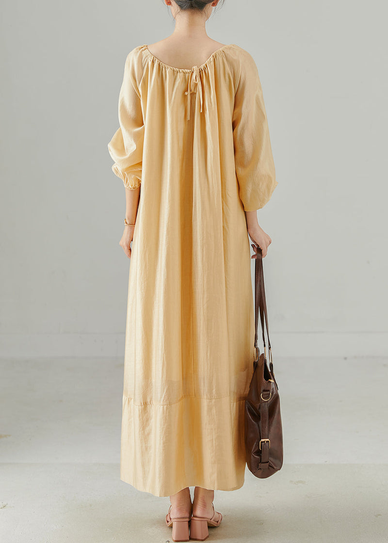 Khaki Oversized Hollow Out Linen Dress Spring