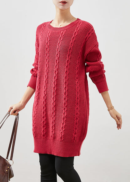 Red O-neck Warm Cable Knit Dress Winter