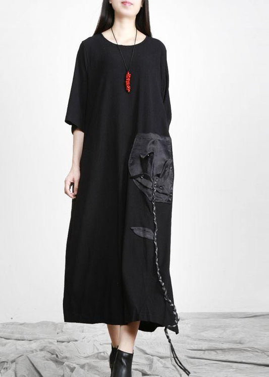 Modern Black O-neck Side Open Fall Dress
