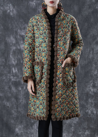 Art Green Oversized Print Warm Fleece Coat Winter