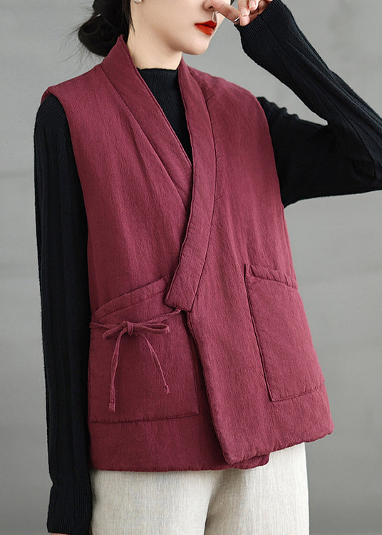Mulberry V Neck Pockets Fine Cotton Filled Vest Sleeveless