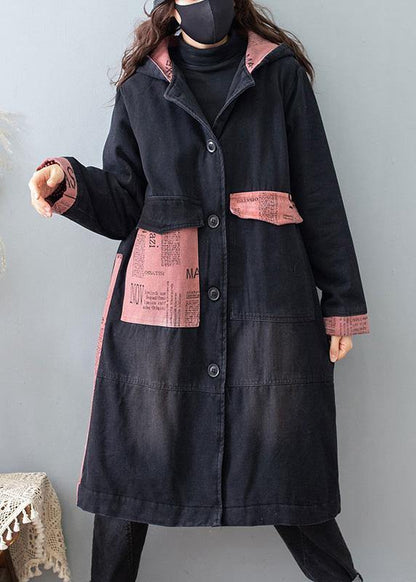 Denim Black Quality Clothes for Tutorials Hooded Pockets Spring Coats