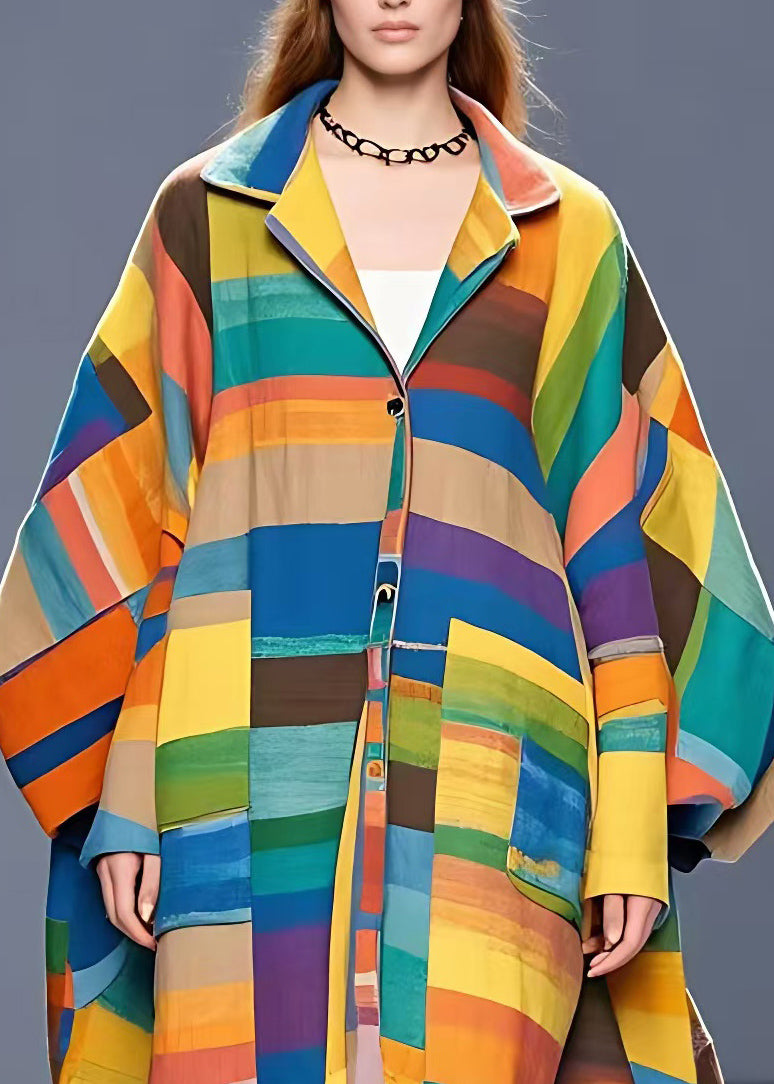 Colorblock Notched Asymmetrical Button Woolen Coat Fall