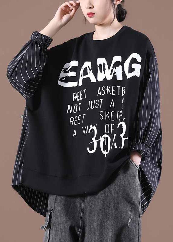 Black Classy Letter Autumn Sewing Tops