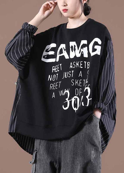 Black Classy Letter Autumn Sewing Tops