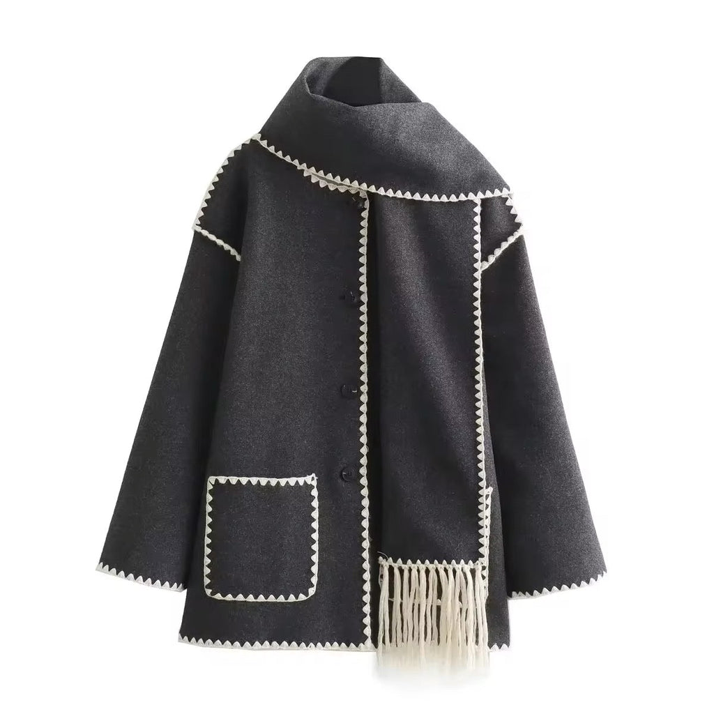 JO | loose jacket with scarf tassels