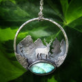 Green Stone Silver Deer Necklace