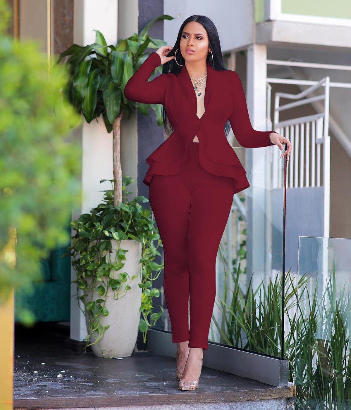 JO | Tracksuit with full sleeves ruffle blazer