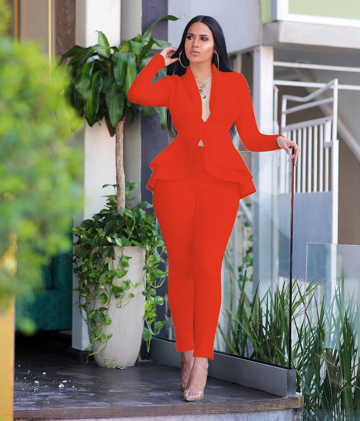 JO | Tracksuit with full sleeves ruffle blazer