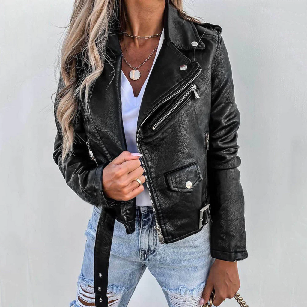 JO | Elegant ladies leather jacket with buttons