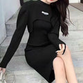 JO | Two-piece dress with buffet sleeves and scarf vest