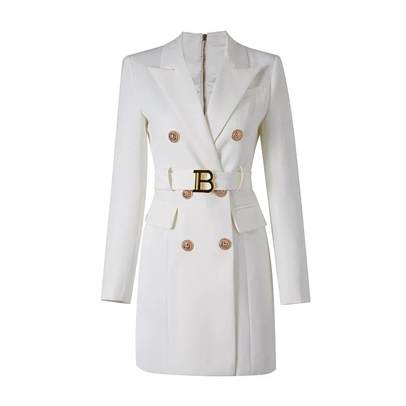 JO | classic blazer dress for the office with belt and luxury buttons
