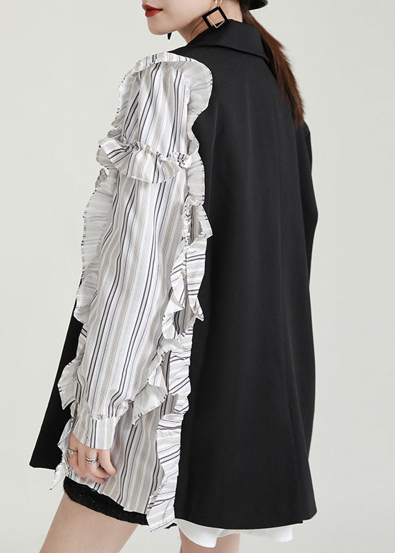 Grey Peterpan Collar Patchwork Ruffled Fall Coats Long Sleeve