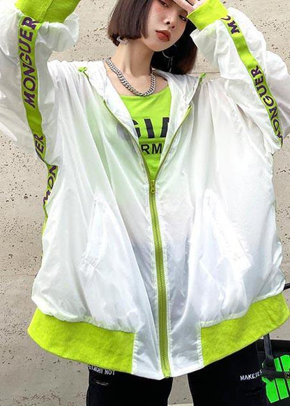 Unique White Pockets Zippered Spring Hooded Jacket
