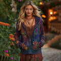 Comstylish Women's Classic Bohemian Floral And Rose Gradient Cozy Warm Zipped Hoodie