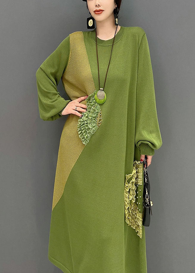 Green Oversized Patchwork Knit Party Dress Summer