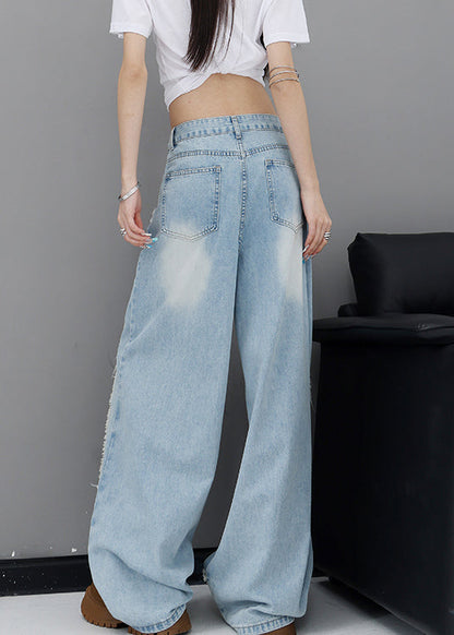 American Style Blue High Waist Ripped Jeans Fall