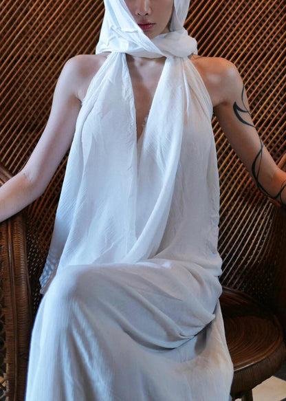 White V Neck Maxi Beach Dresses Summer