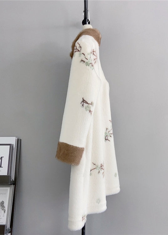 Chinese Style Beige Tasseled Embroideried Mink Cashmere Coat Winter