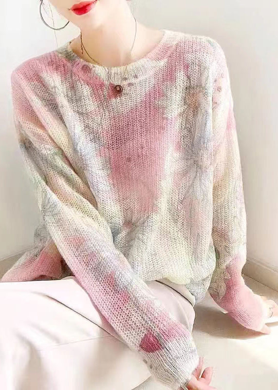 Apricot Print Patchwork Cozy Knit Top Long Sleeve