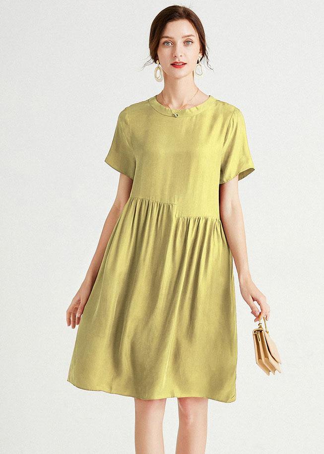 Yellow Loose Summer Short Sleeve Mid Dress