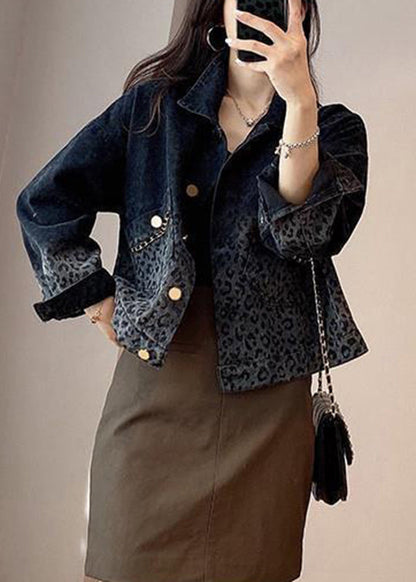 Black Button Pockets Denim Coats Long Sleeve Spring