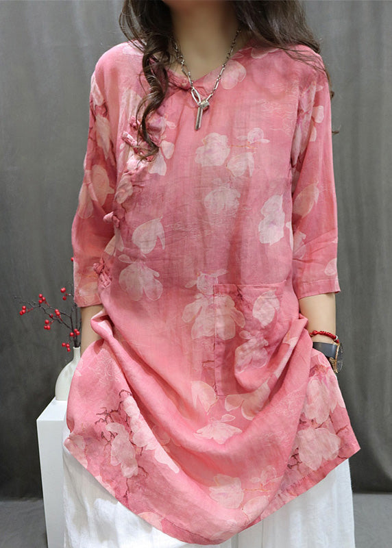 Handmade Green O-neck Print Button Top Summer