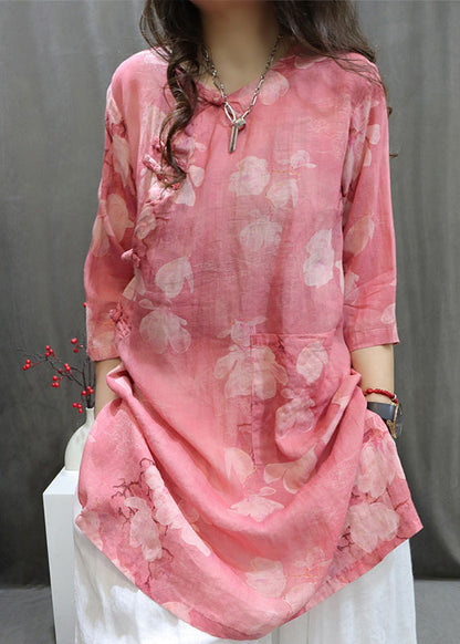 Handmade Purple O-neck Print Button Top Summer