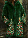 Comstylish Colorful Christmas Tree Plush Long Hooded Cardigan