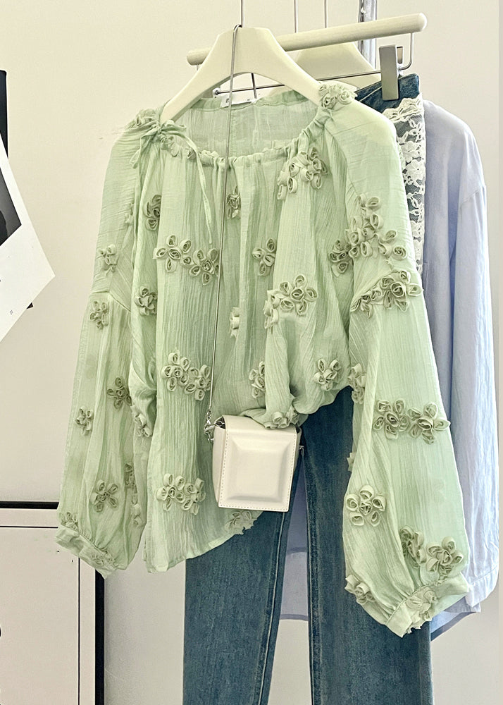 Fine Light Green O-neck Top Fall