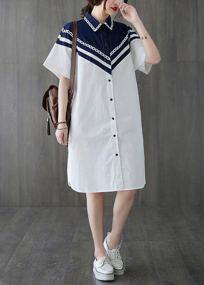 White Patchwork Long Shirts Summer Cotton Dress