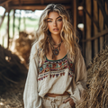 Women's  Bohemian Style Ethnic Art Print Cotton And Linen Casual Shirt artswardrobe