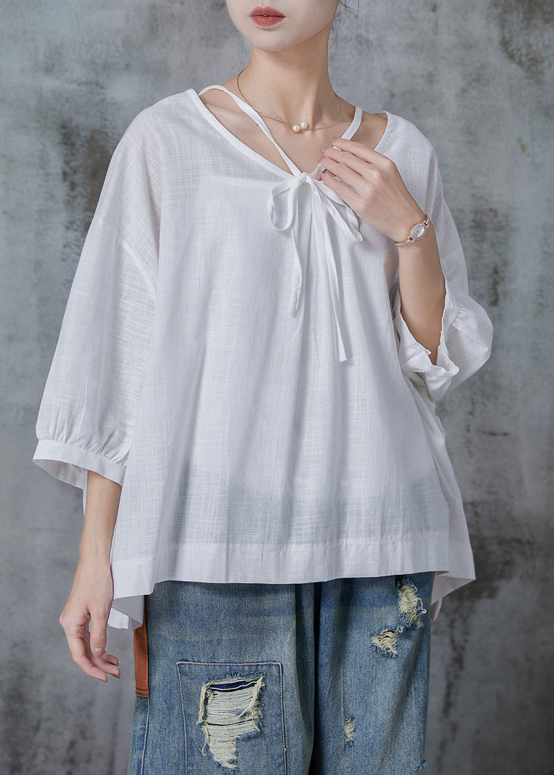 White Oversized Cotton Shirt Tops Bracelet Sleeve
