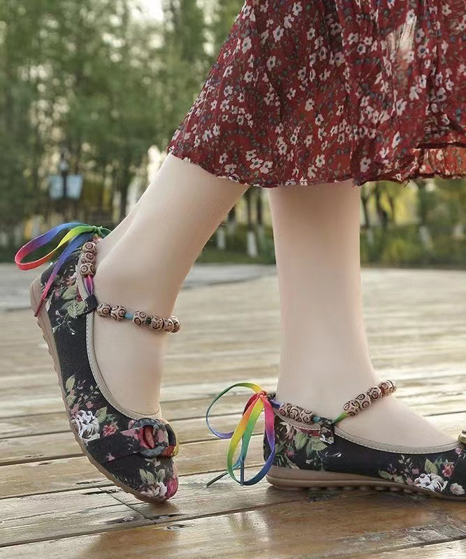 Black Cotton Fabric Splicing Flat Shoes for Soofairy Shoes-20251