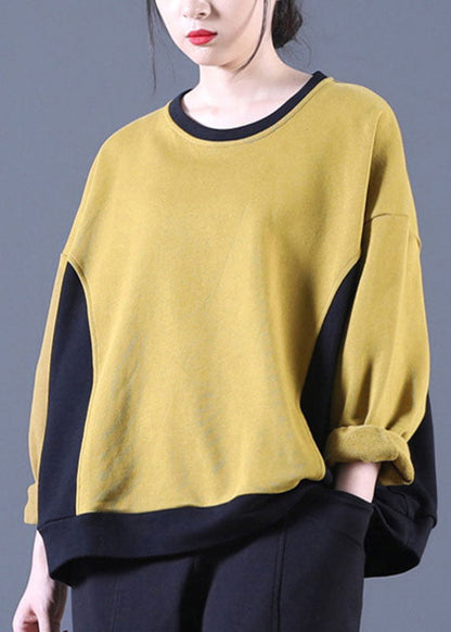 Yellow O-neck Patchwork Loose Fall Pullover Street Wear