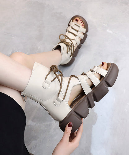 Black Hollow Out Peep Toe Lace Up Platform Sandals