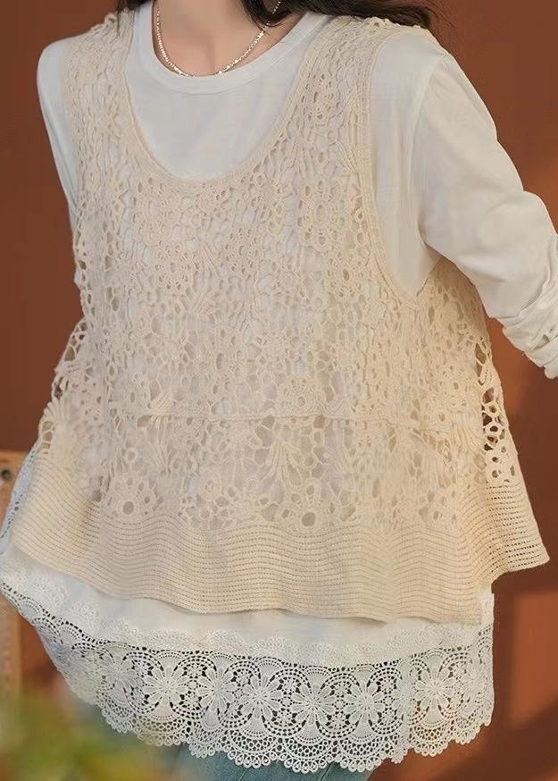 Black V Neck Hollow Out Knit Waistcoat Sleeveless